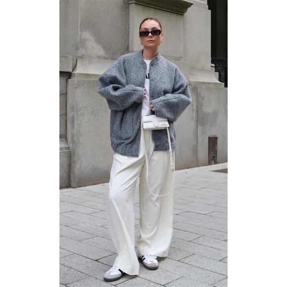 Zara Jackets & Blazers - Zara Textured Urban Oversized Bomber Jacket Big Pocket Size M/L In Marl Gray